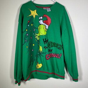 The Grinch Green Adult Sweater Embroidered with Tree XXL Cotton Blend!
